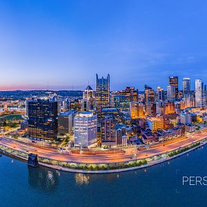 Aerial Pano of Downtown Pittsburgh at Last Light